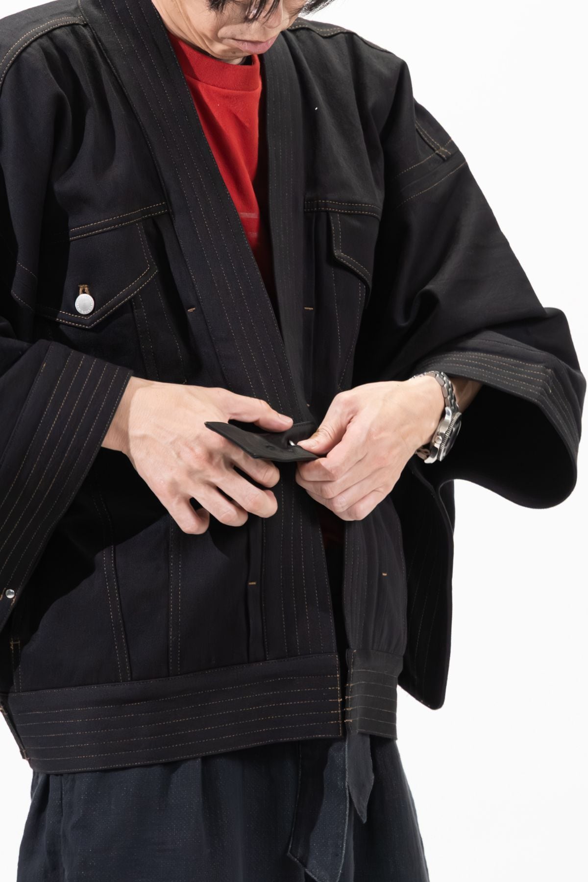 THE KIMONO Jacket – Black Okayama Denim × Arizona Leather