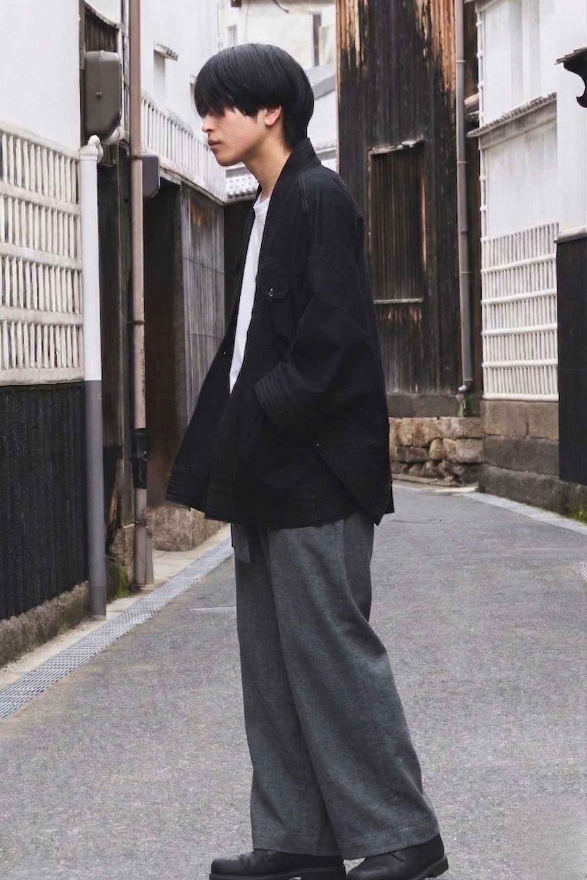 THE KIMONO Jacket – Black Okayama Denim × Arizona Leather