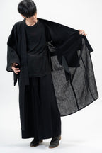 BLACK LINEN YUKATA with LEATHER BELT