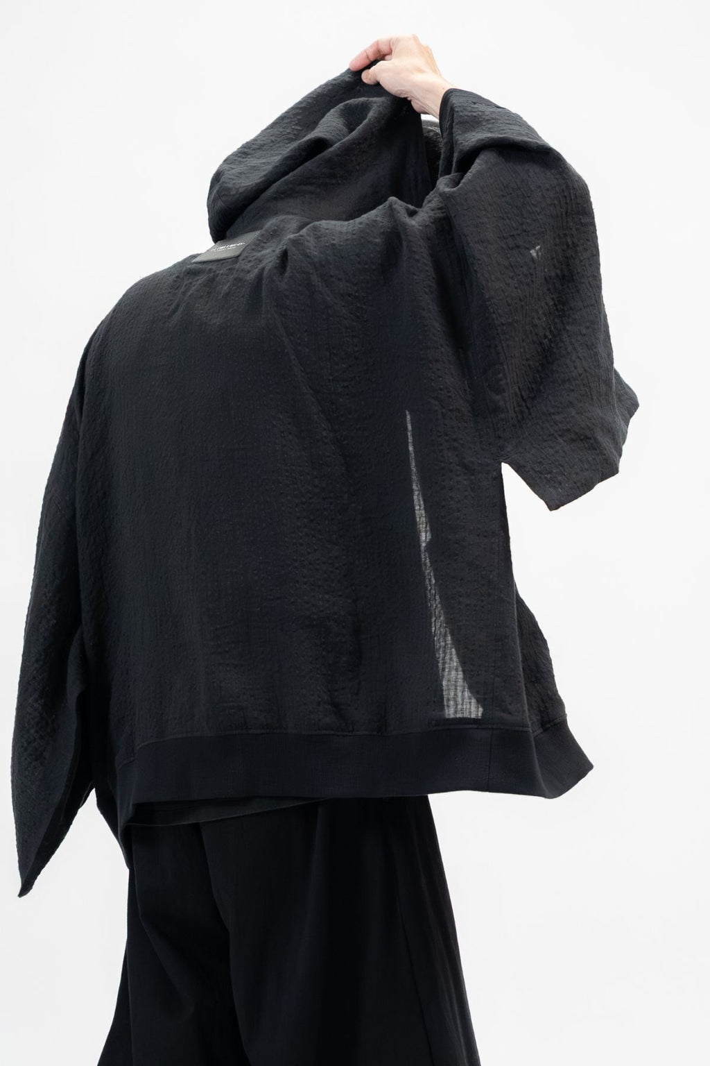 BLACK LINEN KIMONO HOODIE