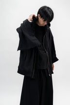 BLACK LINEN KIMONO HOODIE