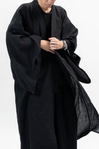 BLACK LINEN YUKATA with LEATHER BELT