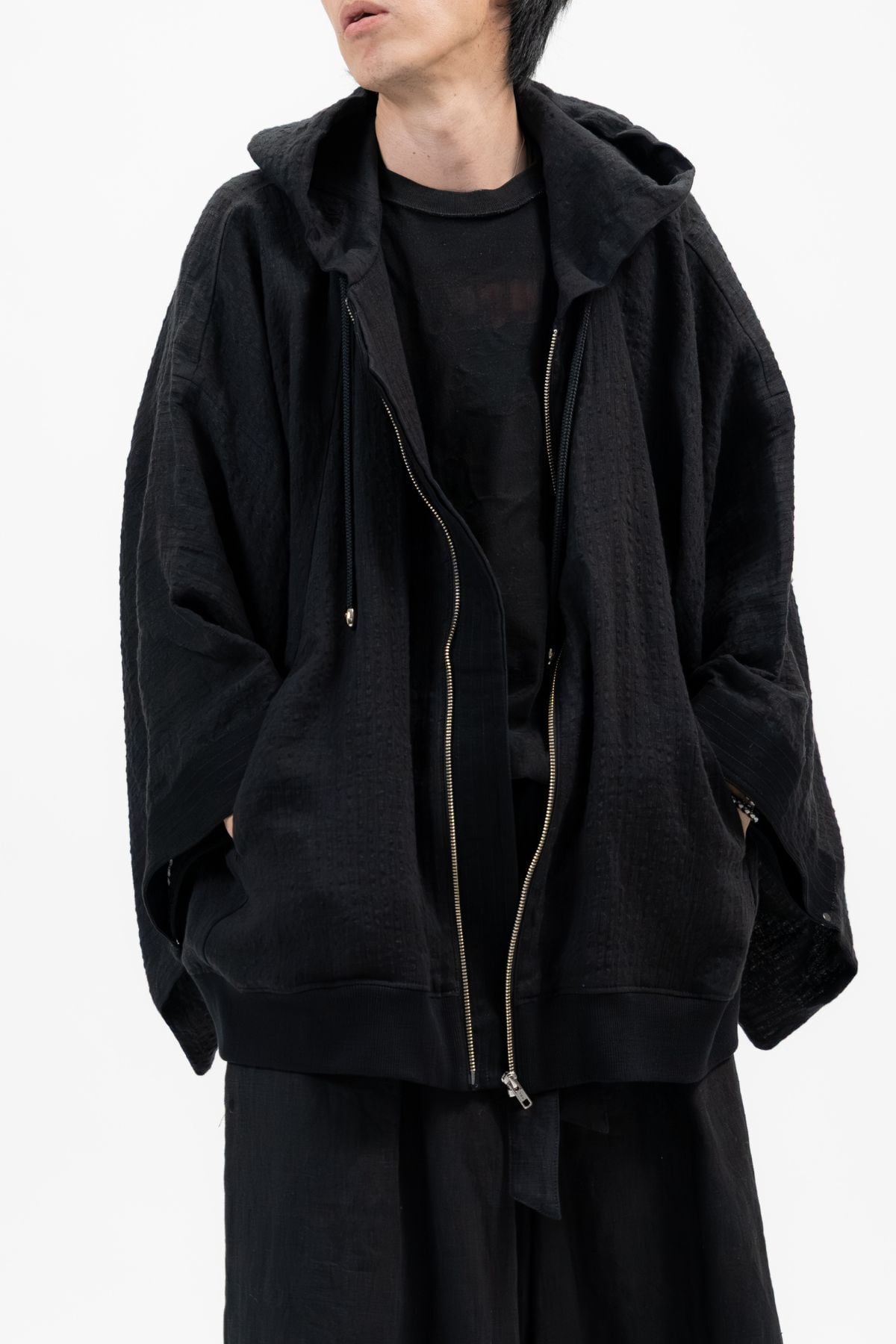 BLACK LINEN KIMONO HOODIE