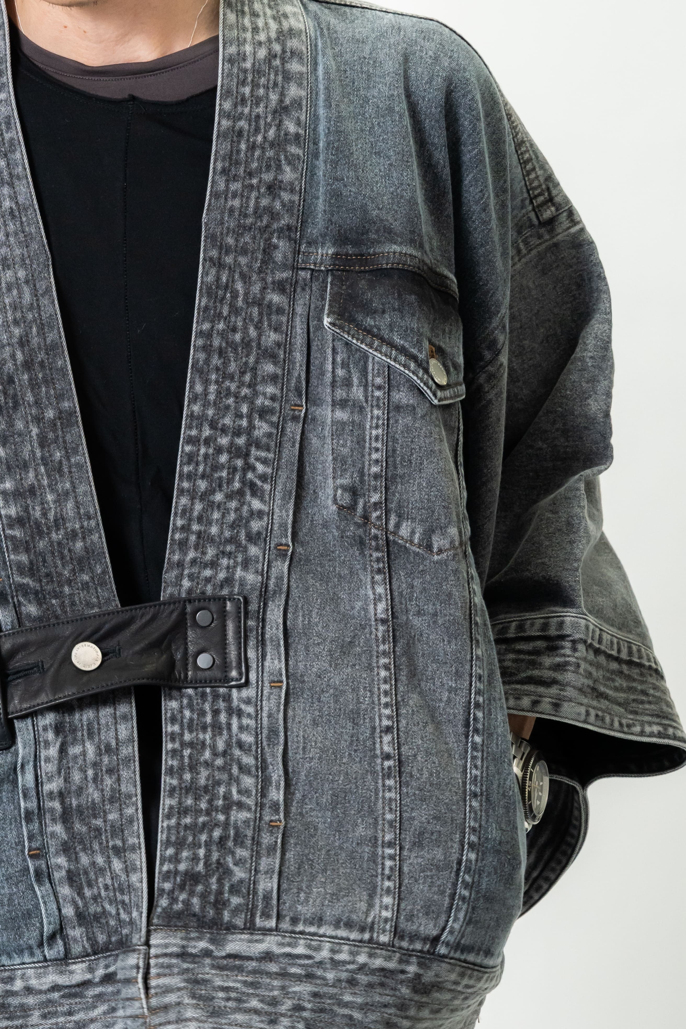 THE KIMONO Denim Jacket – BLACK ICE Okayama Denim × Arizona Leather