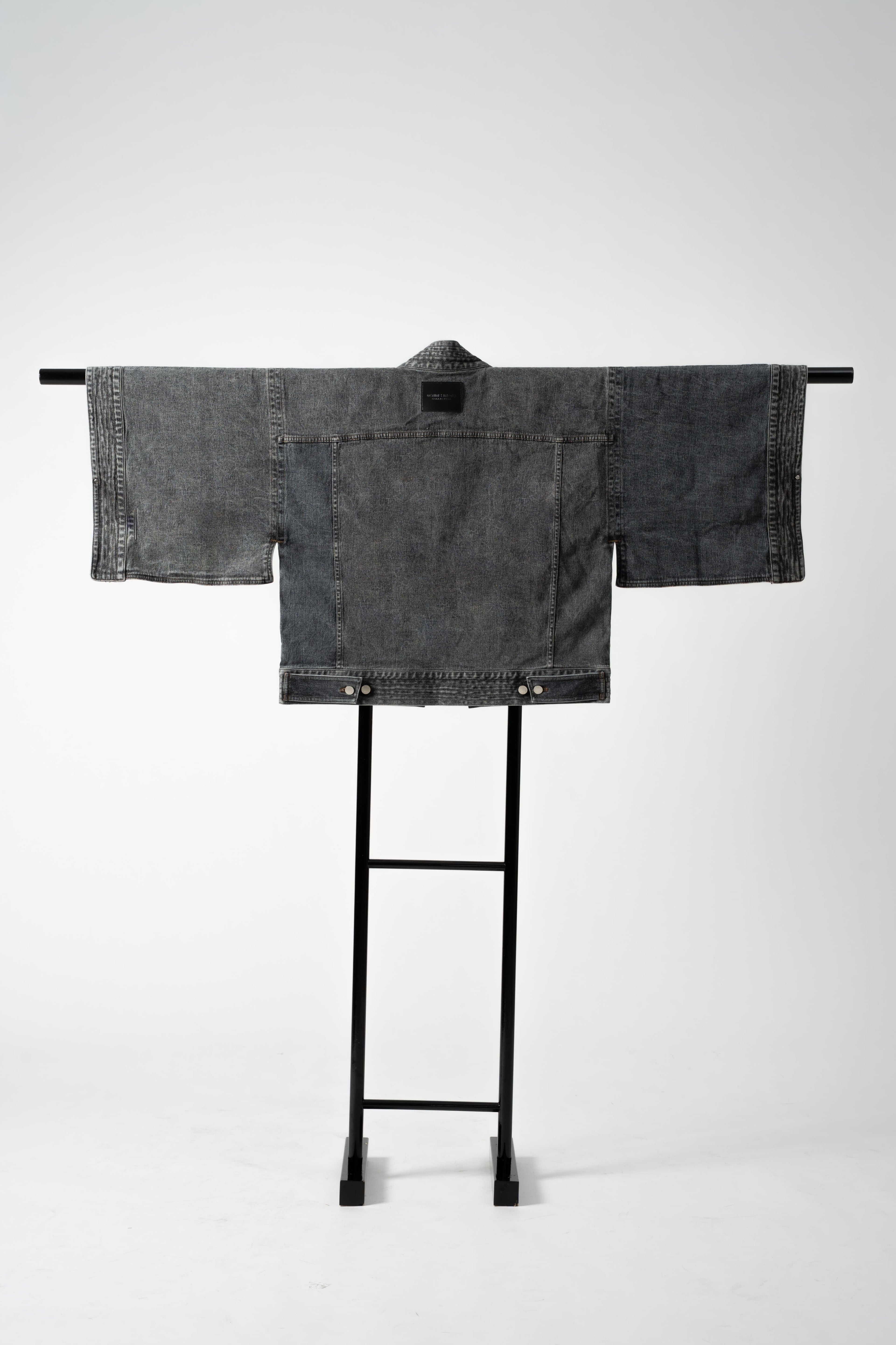 THE KIMONO Denim Jacket – BLACK ICE Okayama Denim × Arizona Leather