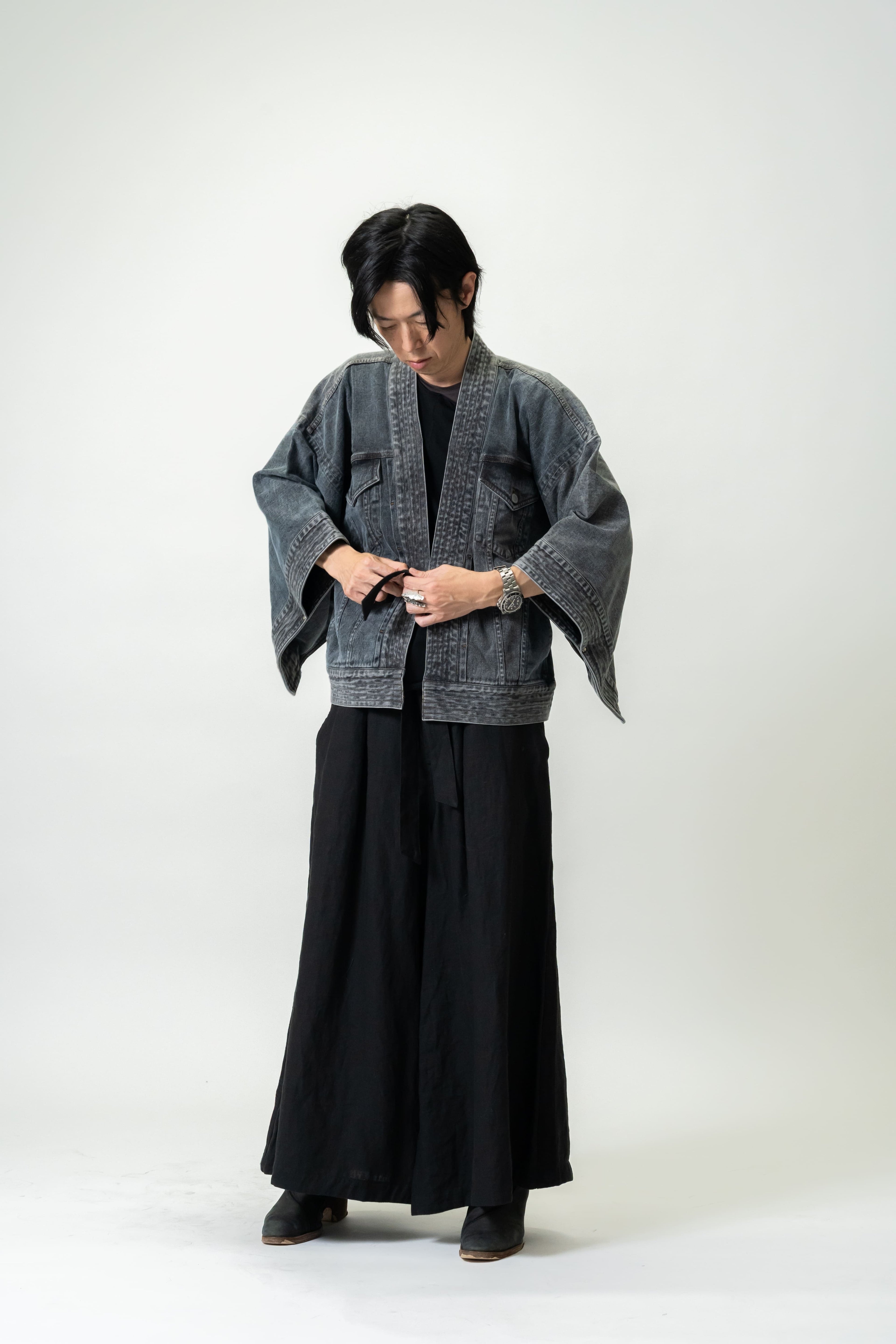 THE KIMONO Denim Jacket – BLACK ICE Okayama Denim × Arizona Leather