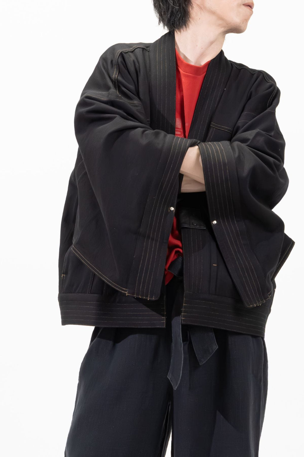 THE KIMONO Jacket – Black Okayama Denim × Arizona Leather
