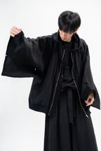 BLACK LINEN KIMONO HOODIE