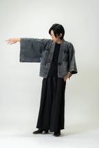 THE KIMONO Denim Jacket – BLACK ICE Okayama Denim × Arizona Leather