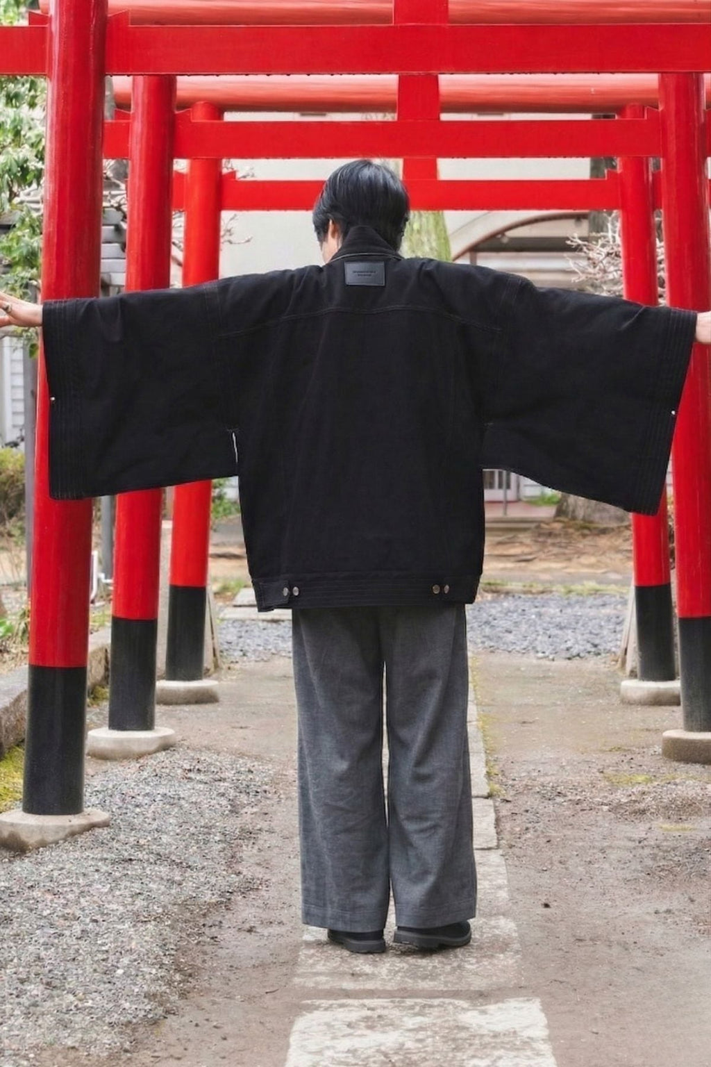 THE KIMONO Jacket – Black Okayama Denim × Arizona Leather