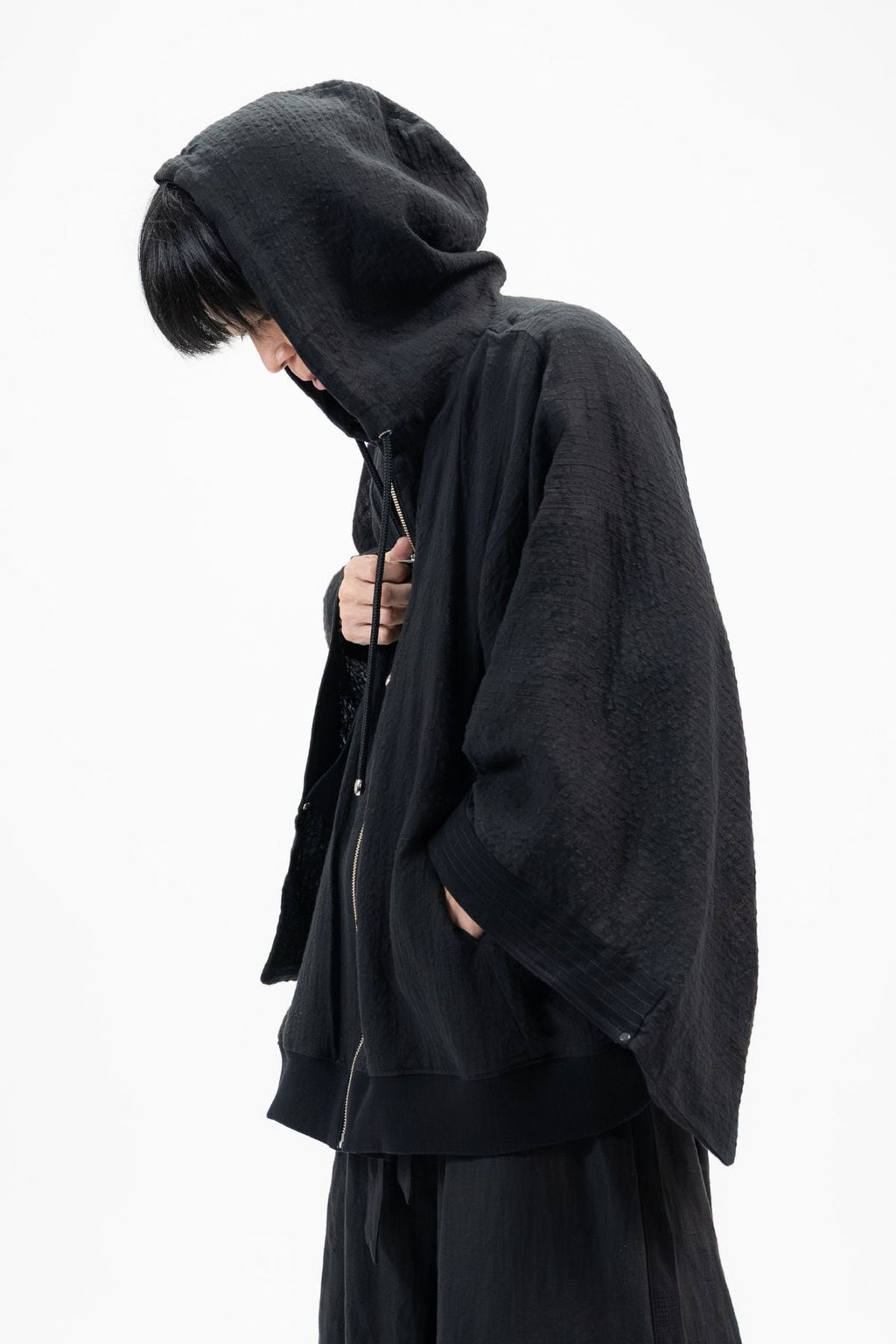 BLACK LINEN KIMONO HOODIE
