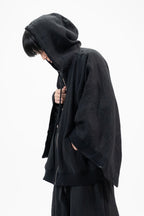 BLACK LINEN KIMONO HOODIE