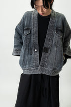 THE KIMONO Denim Jacket – BLACK ICE Okayama Denim × Arizona Leather