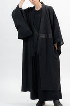 BLACK LINEN YUKATA with LEATHER BELT