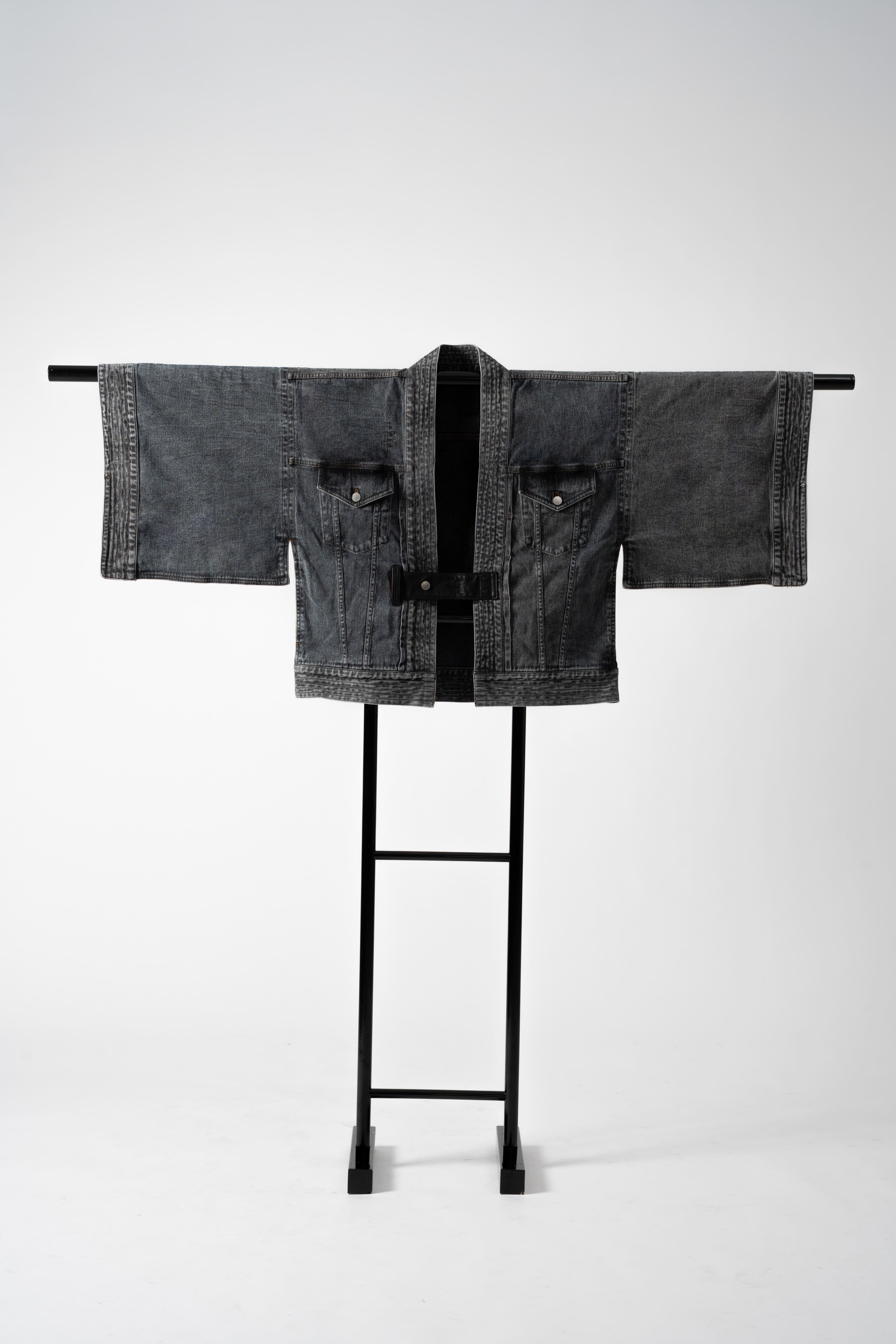 THE KIMONO Denim Jacket – BLACK ICE Okayama Denim × Arizona Leather