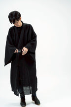 BLACK LINEN YUKATA with LEATHER BELT