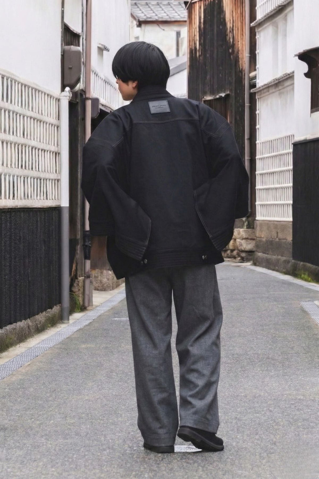 THE KIMONO Jacket – Black Okayama Denim × Arizona Leather