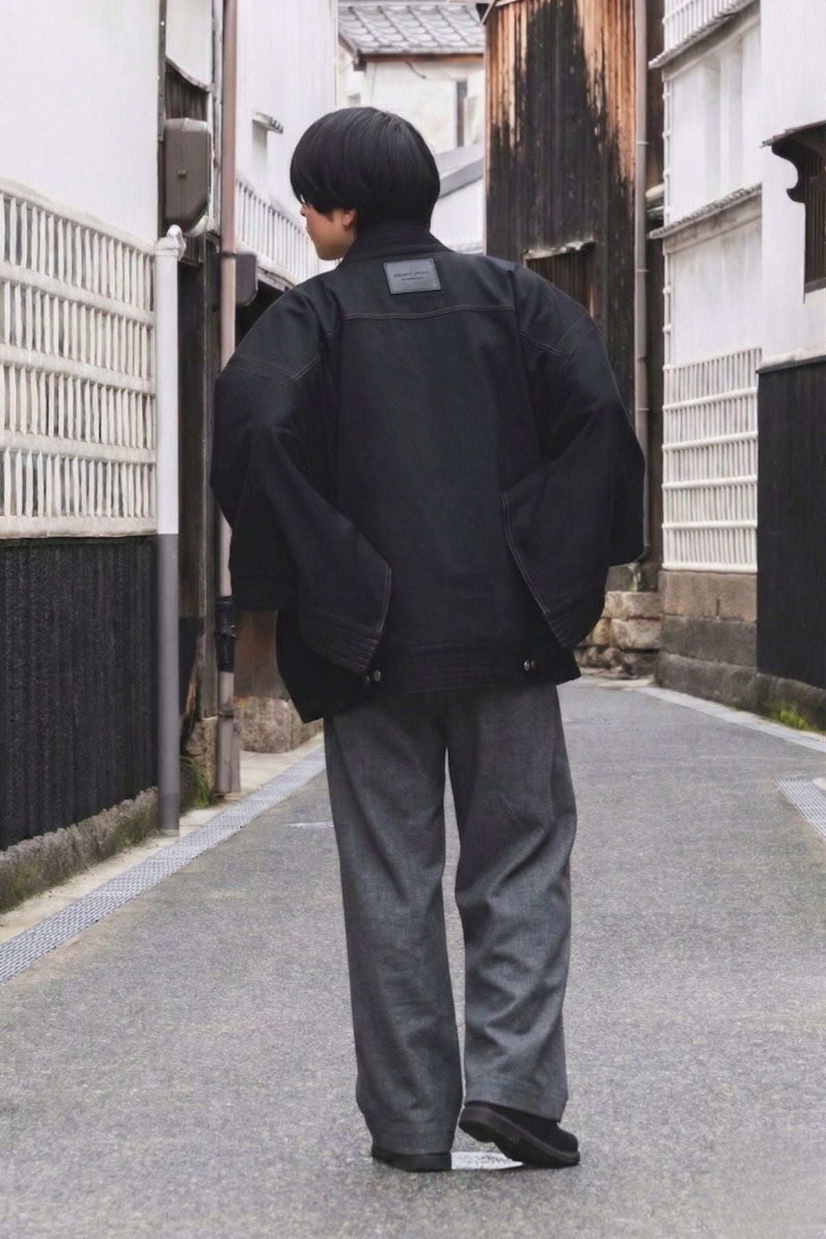THE KIMONO Jacket – Black Okayama Denim × Arizona Leather