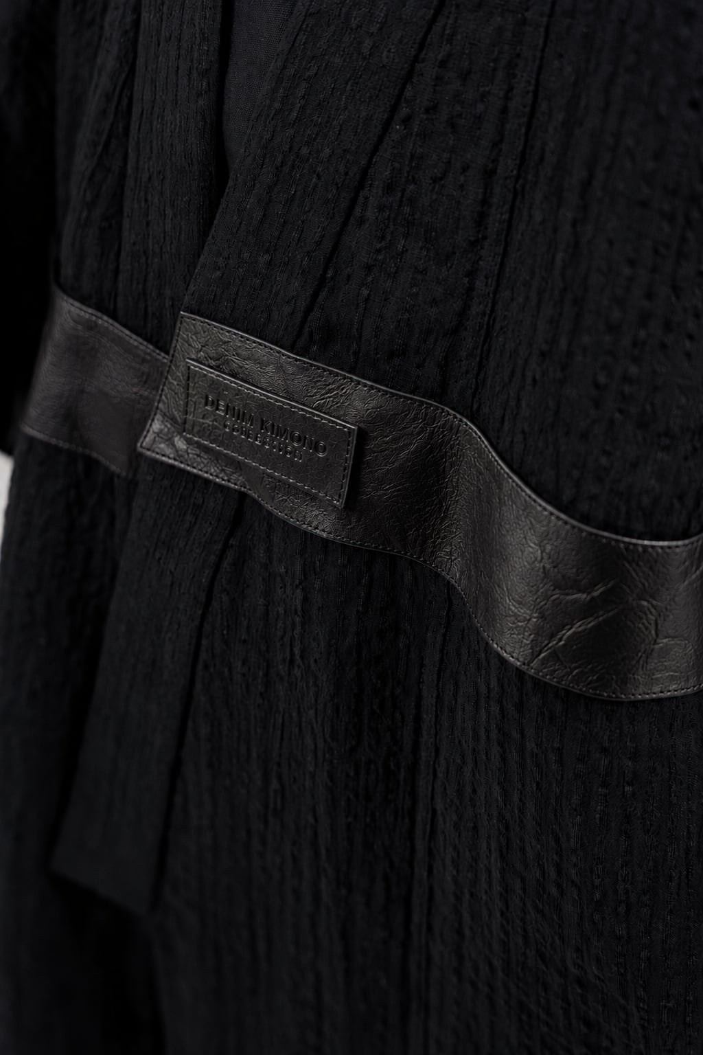 BLACK LINEN YUKATA with LEATHER BELT