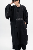 BLACK LINEN YUKATA with LEATHER BELT