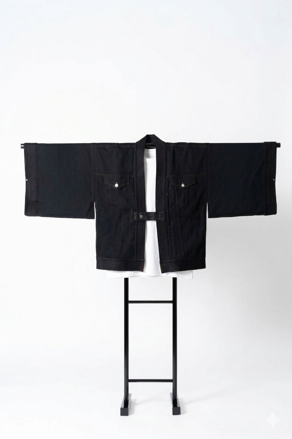 THE KIMONO Jacket – Black Okayama Denim × Arizona Leather