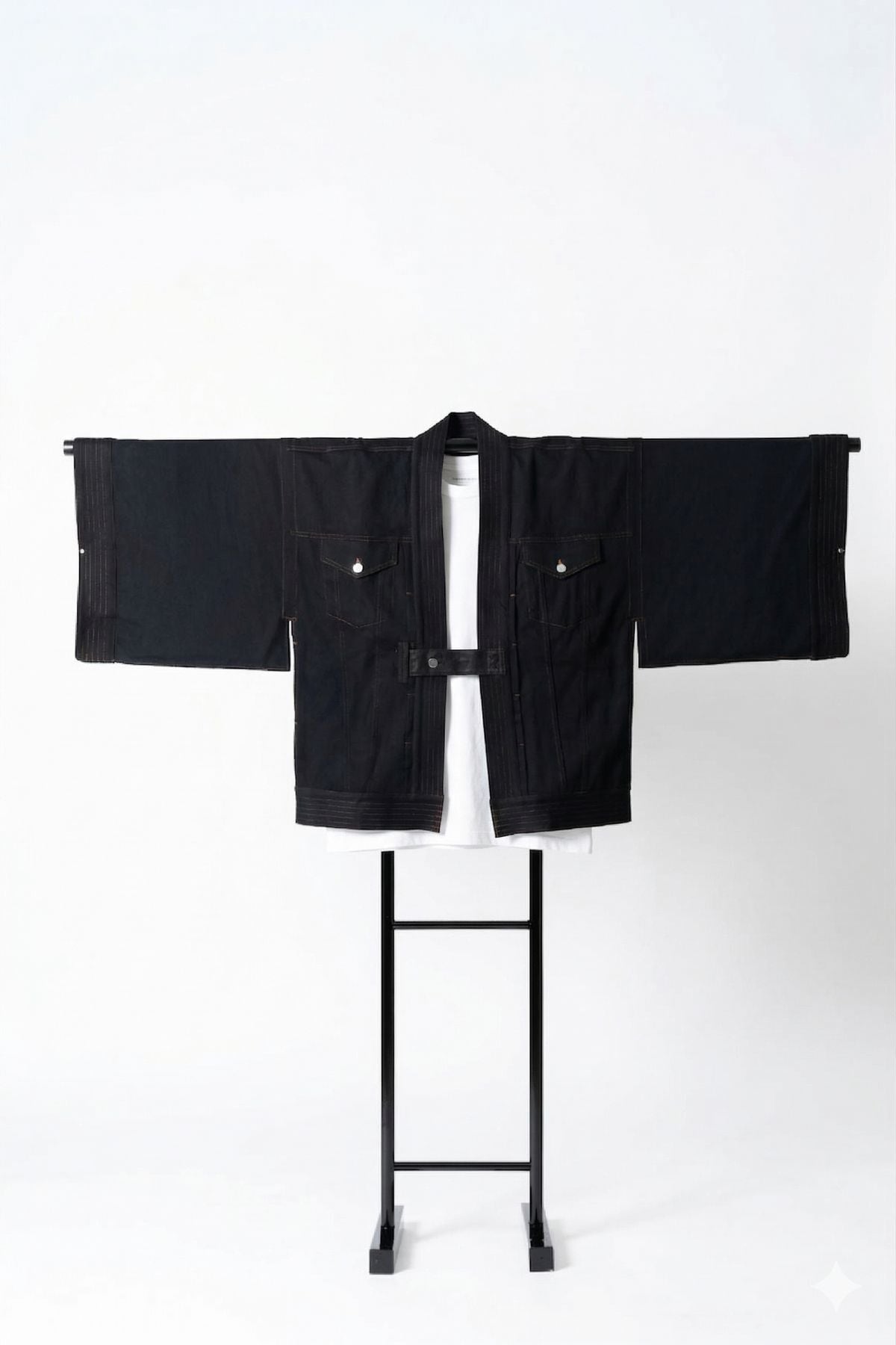 THE KIMONO Jacket – Black Okayama Denim × Arizona Leather