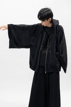 BLACK LINEN KIMONO HOODIE