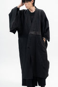 BLACK LINEN YUKATA with LEATHER BELT