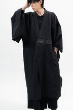 BLACK LINEN YUKATA with LEATHER BELT
