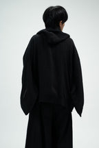 BLACK LINEN KIMONO HOODIE