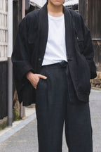 THE KIMONO Jacket – Black Okayama Denim × Arizona Leather