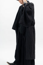 BLACK LINEN YUKATA with LEATHER BELT