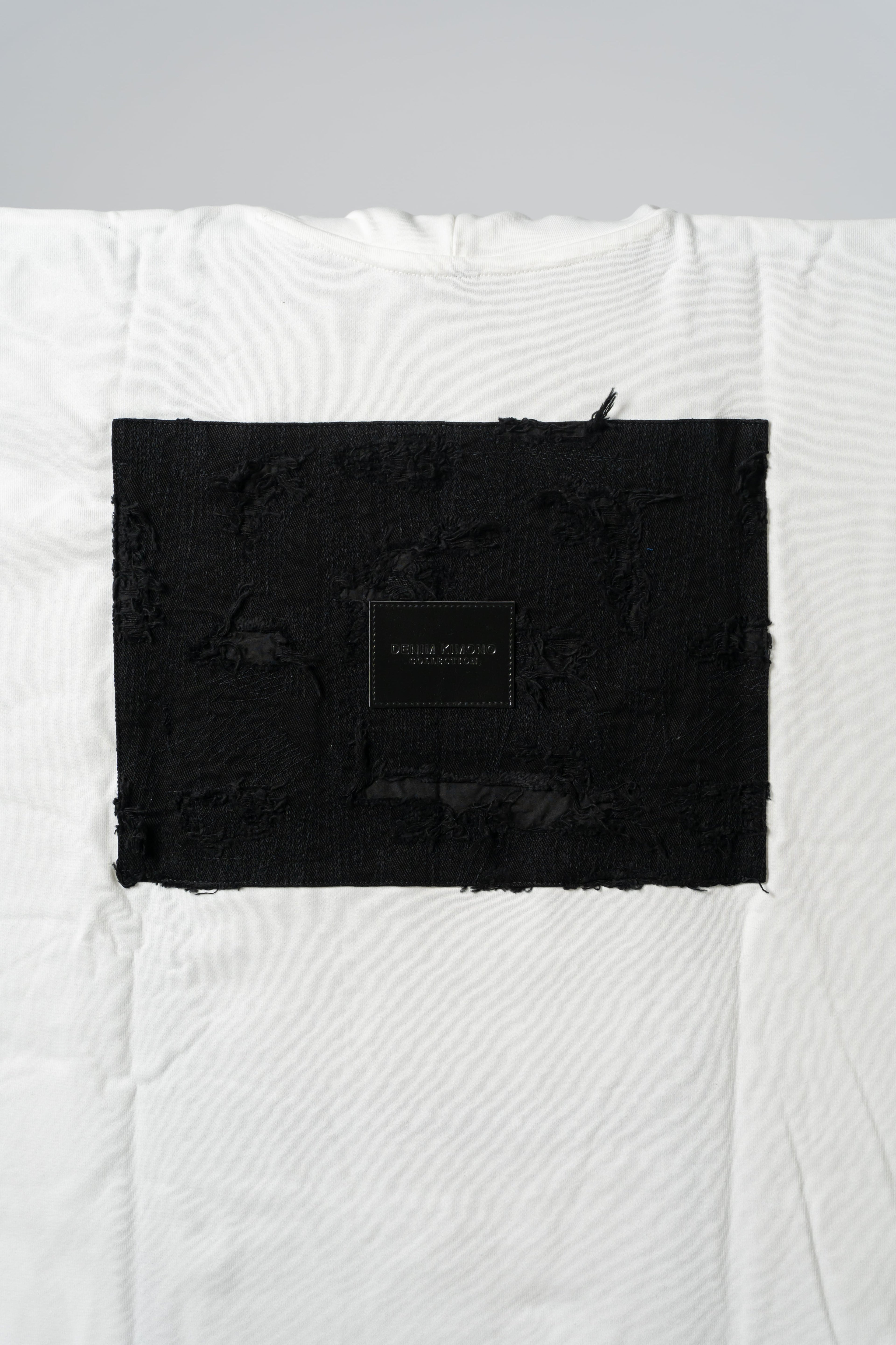 KIMONO Hoodie - Embroidered Denim (White)