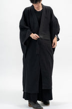 BLACK LINEN YUKATA with LEATHER BELT
